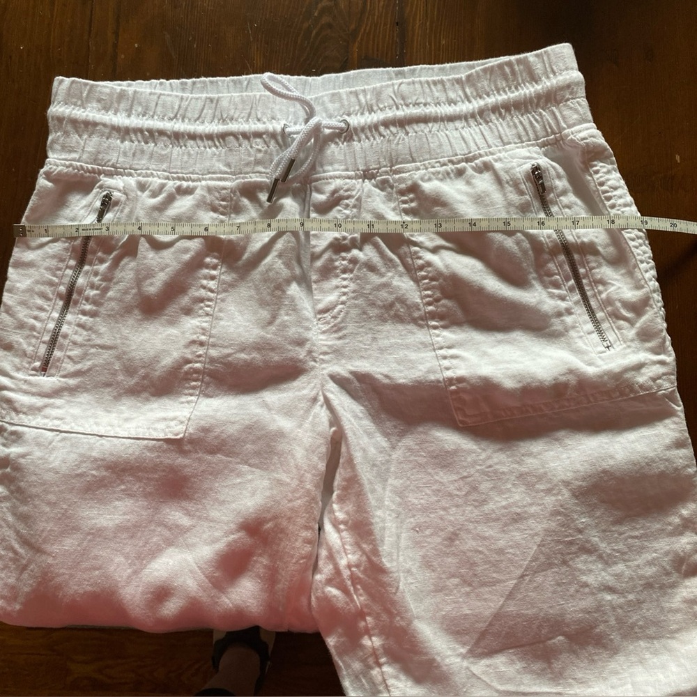 Athleta Women’s White Cabo Linen High Rise Silver Zip Drawstring Joggers Size 10 - Picture 16 of 16